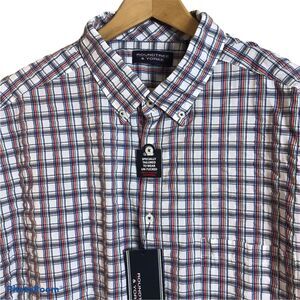 Roundtree Yorke Cooler Comfort SS White Plaid Seersucker Button Down Shirt Large